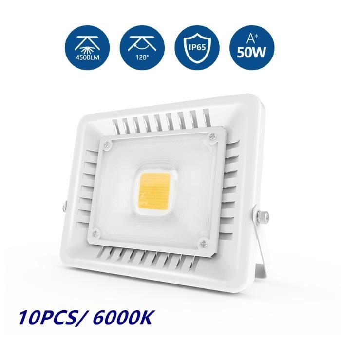 10XAnten® 50W Projecteur LED COB IP65 Étanche Ultra-Mince Spot LED Léger Puissant Lampe pour Intérieur / Extérieur Blanc Froid 6000k