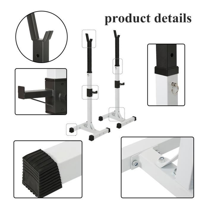Viyiduo® Haute Qualité SQUAT RACK - Réglable, Appareil de Musculation Supports pour Haltères - Blanc et Noir(sans Haltères)