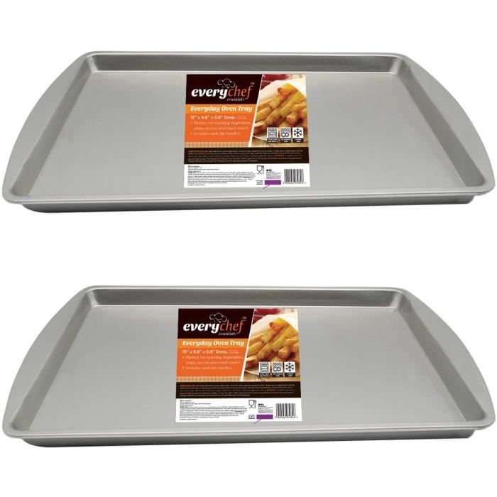Lot de 2 plaques de cuisson rectangulaires - 38 x 25 x 1,5 cm - Résistantes et non toxiques - Antiadhésives par chaque chef