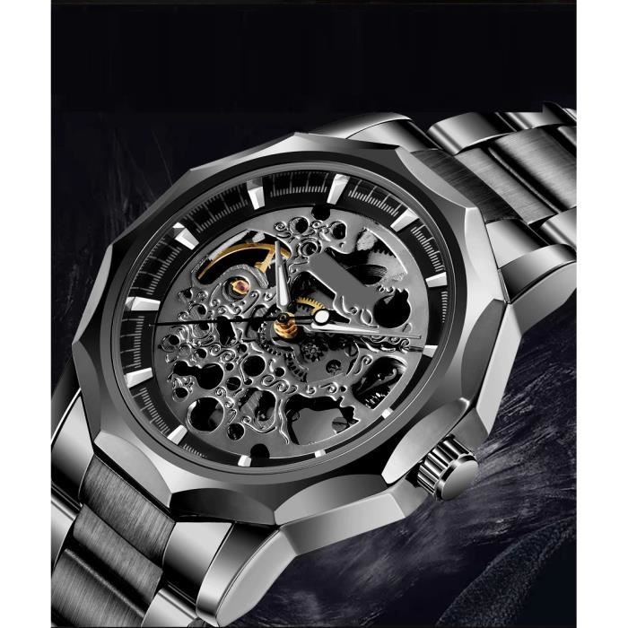 Montre Homme Automatique-Mécanisme Visible-Squelette Mécanique