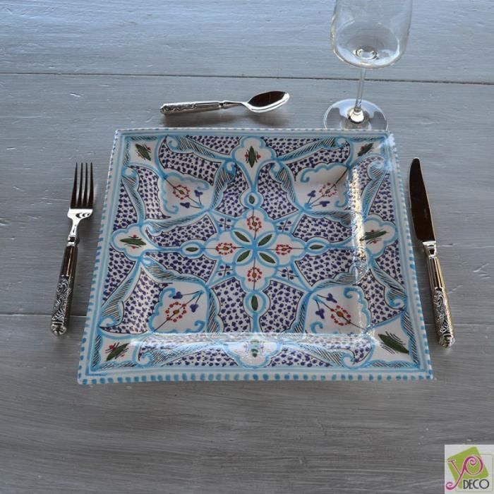 Assiette carrée Marocain turquoise - L 24 cm
