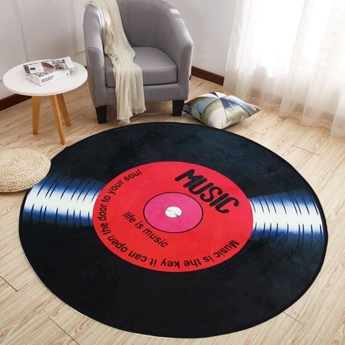 Vinyle Records Tapis de Sol Rond Europe Mode Rétro Noir pour Salon Chambre Tapis de Sol Diamètre 60CM Pr10634