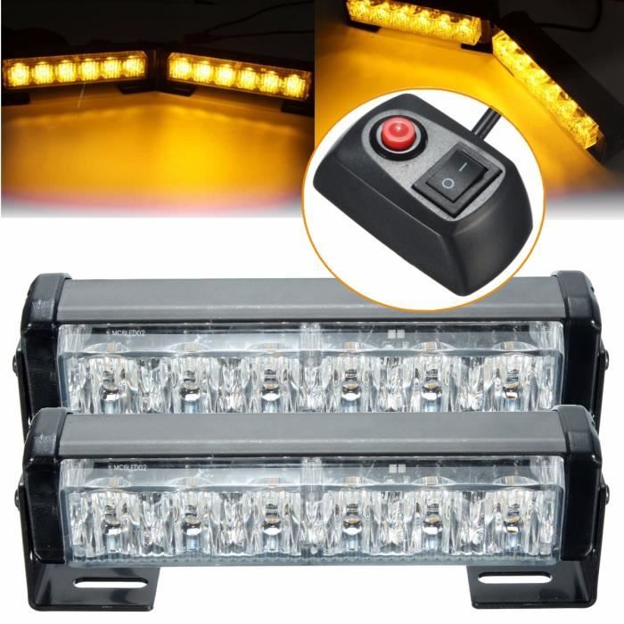 2Pcs 6 LED Feux 12V Ambre Clignotant Détresse Câble