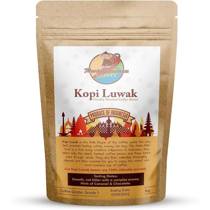 café kopi luwak sauvage - grains entiers - 1 kilogramme (autres poids et types de haricots disponibles) - de source durable 96