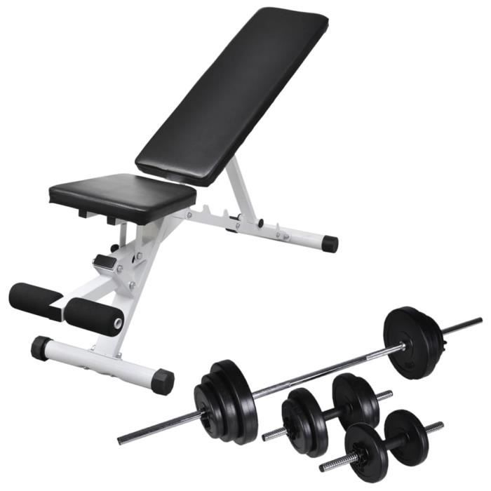 HOT•2287 Banc d'entraînement avec jeu d'haltères et de disques de poids 30,5 kg, Haut de gamme