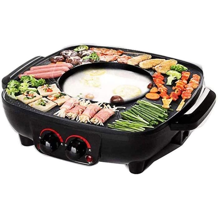 FONDUE ELECTRIQUE i Gril et Marmite Casserole Fondue Electrique Hot Pot BBQ 2 en 1 Grande capaciteacute pour 6 Personnes Controc255