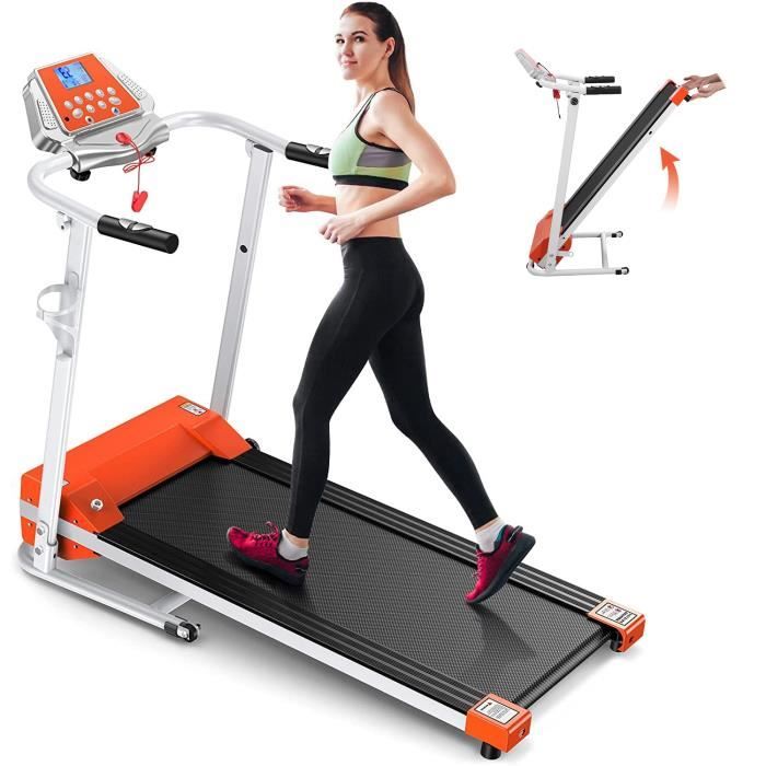 BESPORTBLE Tapis de course orange H36C avec écran LED (128 x 50 x 118 cm)
