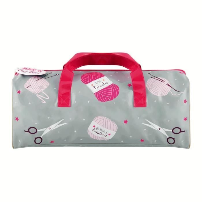 Sac de Rangement à Tricot TRICOTI Gris - pour Nécessaire Pelotes Laine Ouvrage Idée Cadeau Original Noël Femme DLP Derrière La Porte