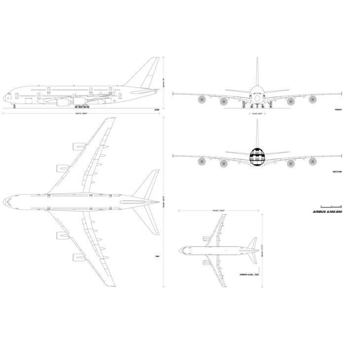 Poster Affiche Airbus A380 Plan Dessin Industriel Avion Jumbo Jet 31cm x 45cm