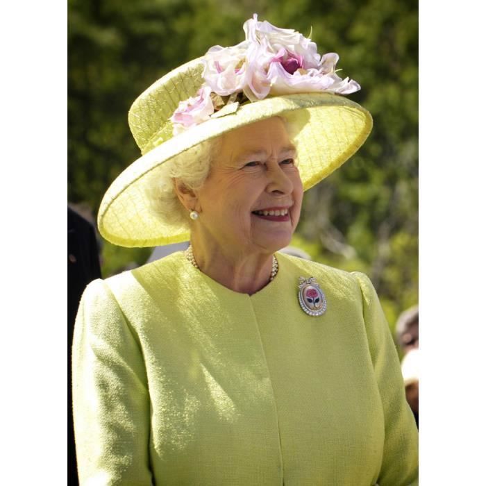Poster Affiche Reine Elizabeth Jaune Angleterre Royaume Unis Portrait 42cm x 58cm