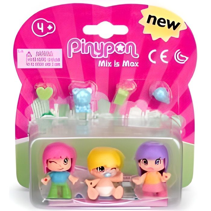 Pack Pinypon Mix is Max 3 figurines bebe et enfants avec accessoires - Personnage Mini poupee - Monde minature Fille