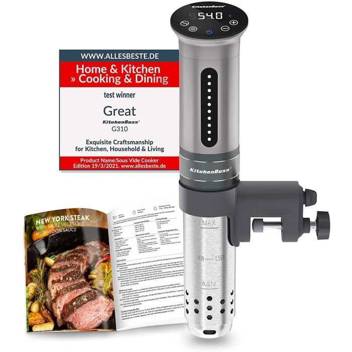 Cuiseur Sous Vide,1100W,IPX7 Imperméable à l'eau,KitchenBoss Calculateur d'Immersion de Cuisinière,avec 5 Pcs Sacs Sous Vide