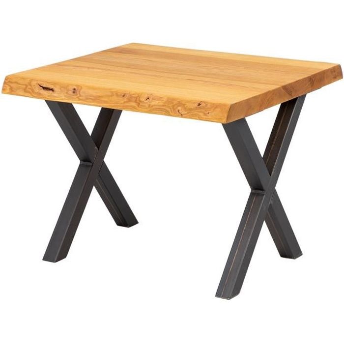 LAMO MANUFAKTUR Table basse en bois - industriel - salon - 60x60x47cm - frêne rustique - pieds métal acier brut - modèle design