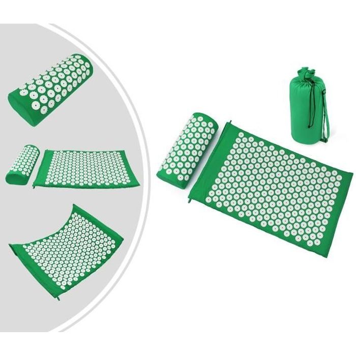 Kit d'Acupression avec Tapis et Coussin, Matelas de Relaxation, Vert, avec sac et coussin, Standards-Certifications: ROHS