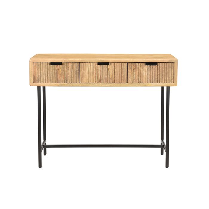 Miliboo - Console 3 tiroirs en manguier massif et métal noir L100 MORISSON