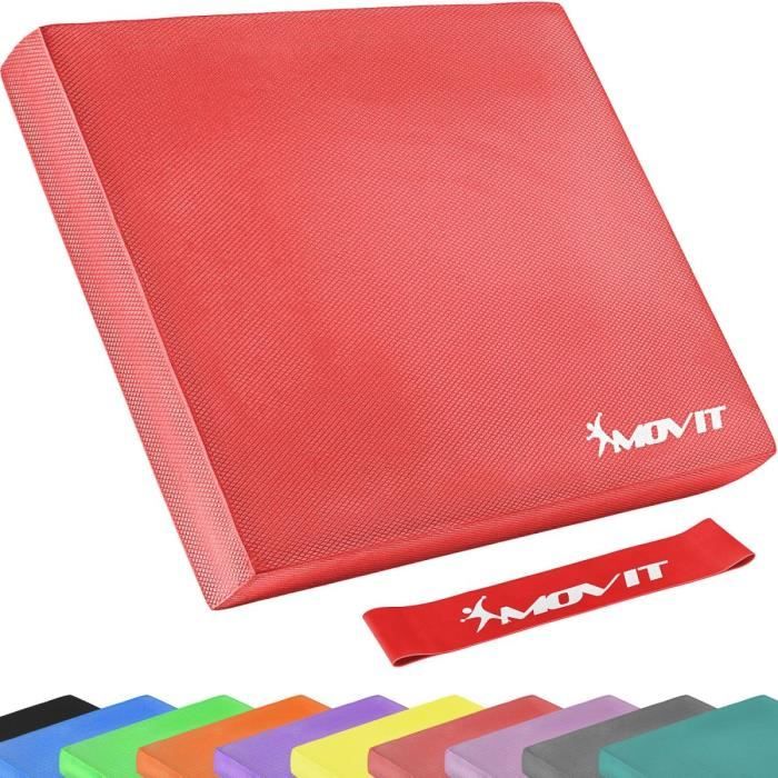 MOVIT Balance Pad Tapis d'entaînement - Coussin d'équilibre rouge avec bande d´entraînement