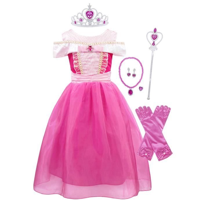AmzBarley Deguisement Princesse Belle au Bois Dormant Robe pour Enfants Fête Carnival Cosplay Halloween avec Accessoires 3-10 ans
