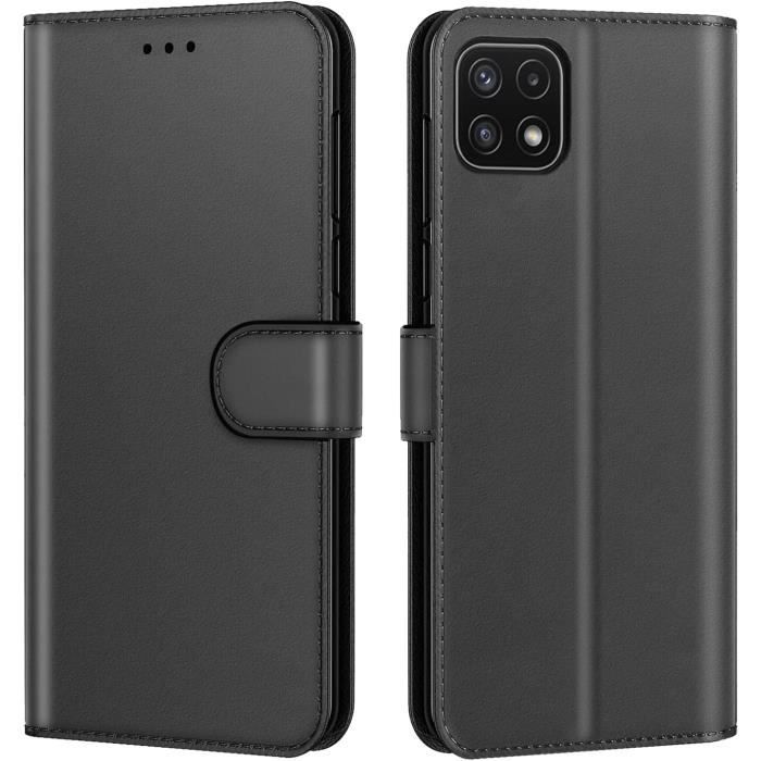 Coque Galaxy A22 5g Simili Cuir Rabat Noir Porte Carte noir