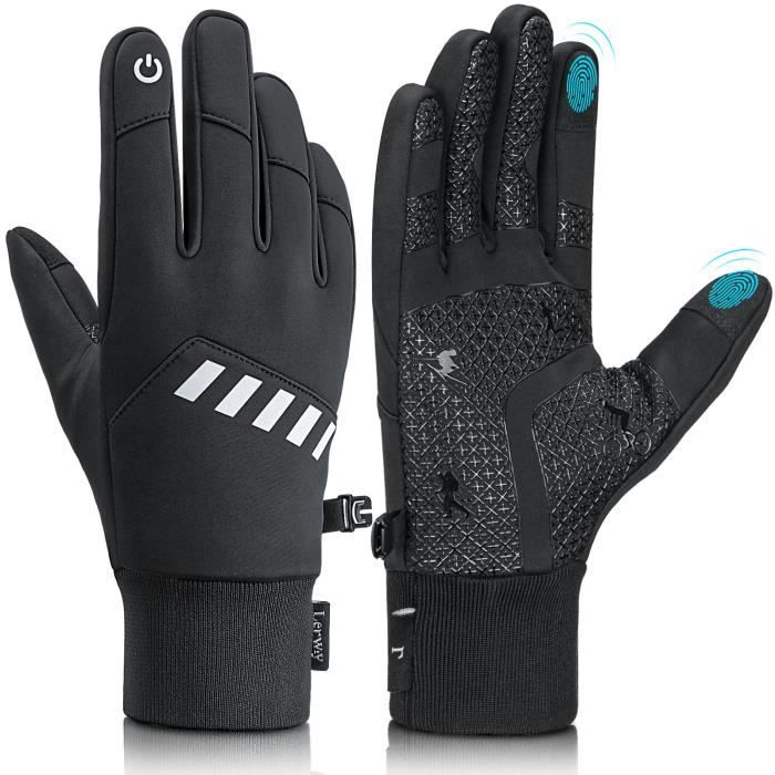 Gants d'hiver pour hommes et femmes, Gants pour écran tactile avec motifs en silicone antidérapants, résistants à l'eau, coupe-vent