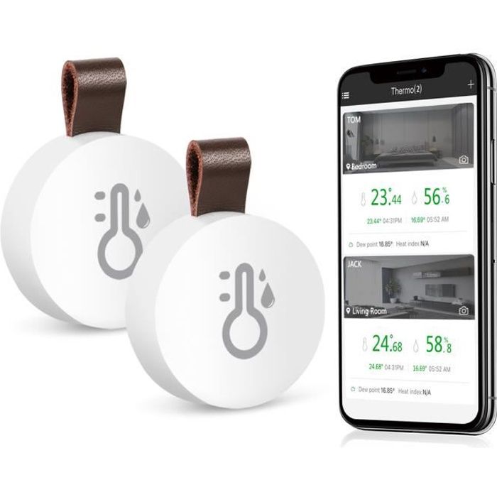 2Pcs Thermomètre et Hygromètre Haute précision Bluetooth 5.0 compatible, Contrôle App sans Fil Mètre de Moniteur d'Humidité Températ