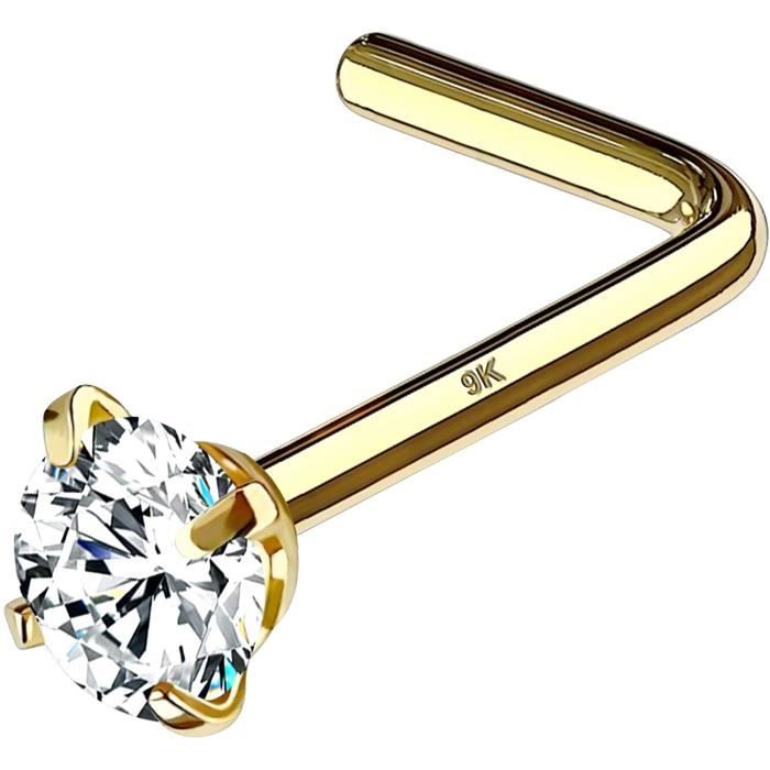 OUFER 20G Piercing Nez 9K Or Carats avec CZ Clou de Nez en Forme de L Piercing Nasal Anneau de Nez Bijoux de Corps pour Femme Homme