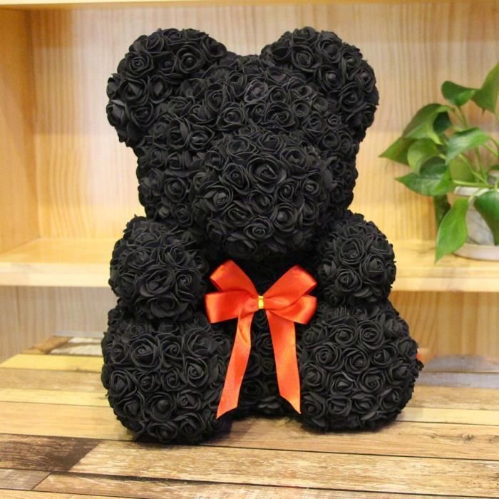Amour Rose Ours Idéal anniversaire cadeau câlin ours éternelle fleur Saint Valentin cadeau 25 cm - noir avec Cadeau boite transparen