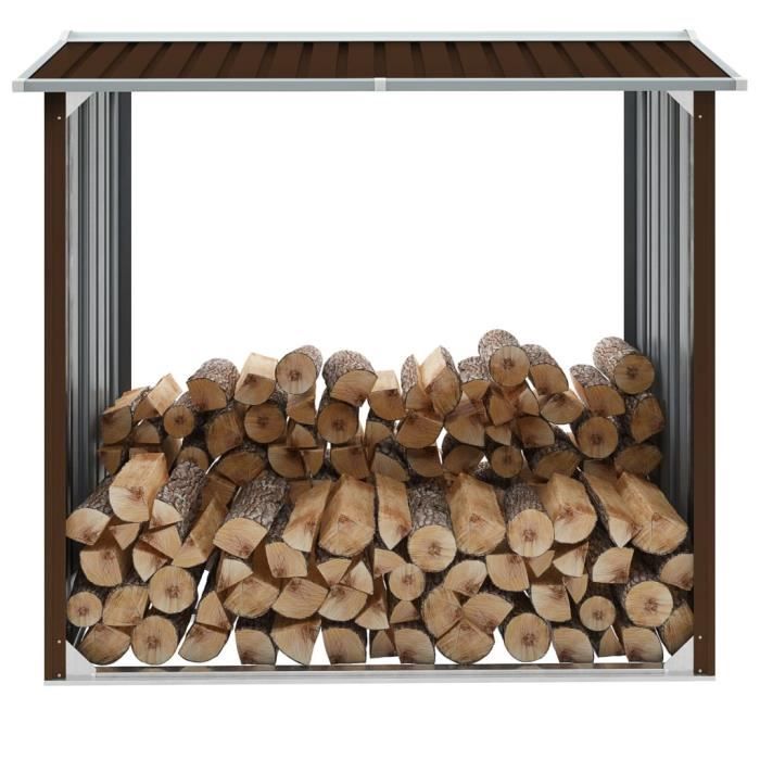 Abri de stockage de bois-ABRI BÛCHES Porte-bûche range-bûche Acier galvanisé 172x91x154 cm Marron