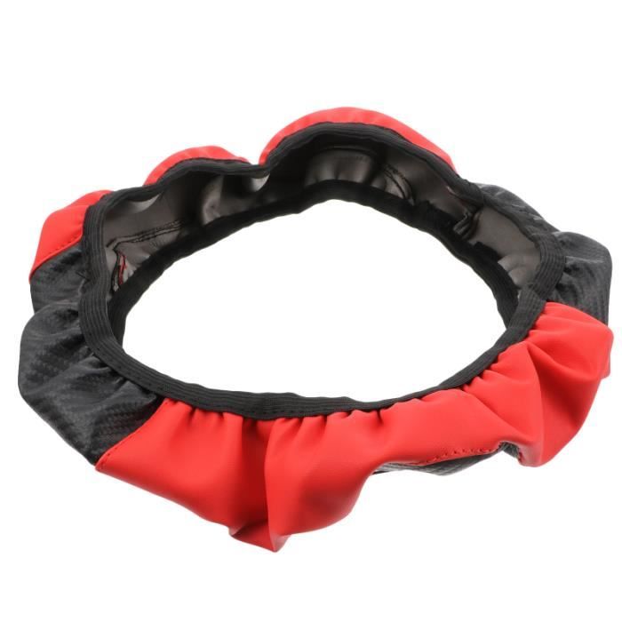 Housse de volant en fibre de carbone pour voiture de sport (noir-rouge) COUVRE-VOLANT