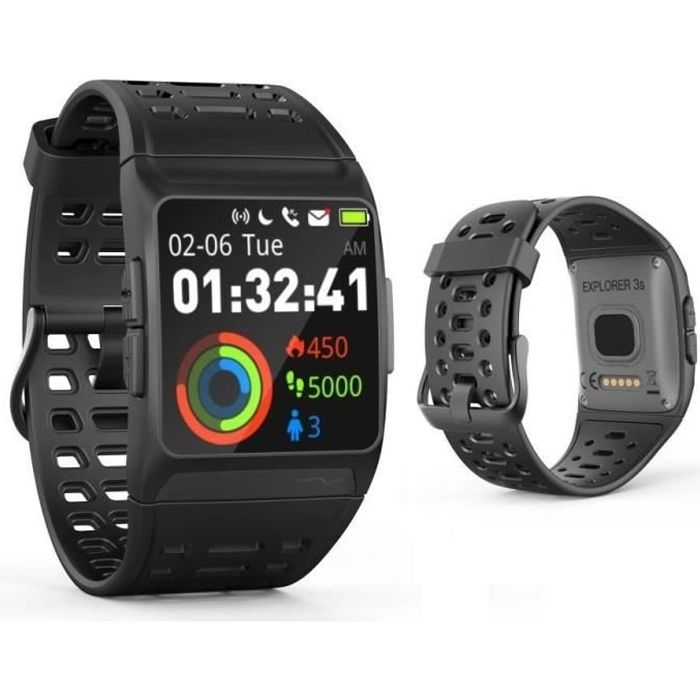 WEE PLUG Explorer 3s Montre Connectée - GPS - Cardio - Bluetooth - Multisports - IP68 - Noir/Gris