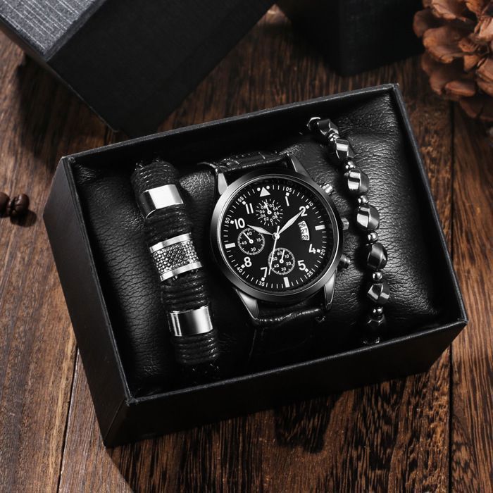Coffret montre homme bracelet chronographe multifonction