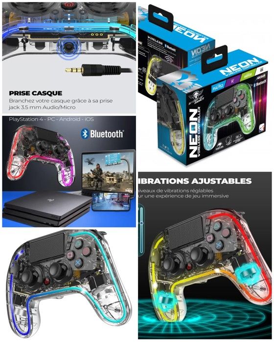 Manette Ps4 Bluetooth Neon Bluetooth Lumineuse Rgb 3.5 Jack Pc Ios Ou Android. - vue 2