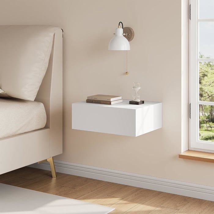 Chevet mural suspendu blanc - WOLTU - Avec tiroir - Table de Nuit Flottante - 40x30x14 cm Chevet mural suspendu blanc - WOLTU - Avec tiroir - Table de Nuit Flottante - 40x30x14 cm