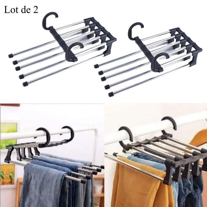 Cintre Pantalons - Lot de 2 - Gain de place - Multi-usage - Noir