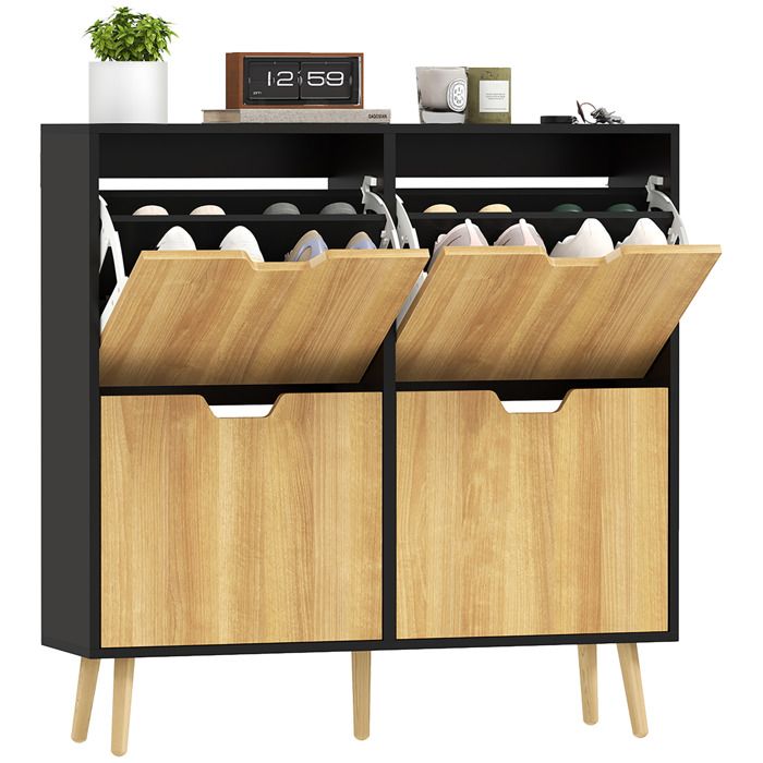 Meuble à Chaussures étroit HOMCOM - 20 Paires, 4 Tiroirs, Portes Cannelées - Pour Entrée - 105x24x91.5 Cm
