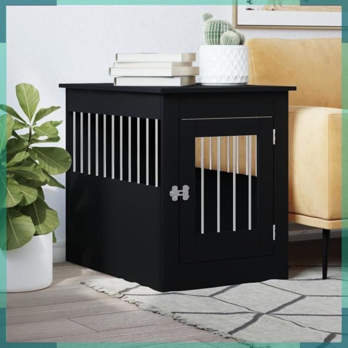 Meilleurs prix pour ASHATA Meuble de cage pour chiens noir 55x80x68 cm bois d'ingénierie -FHE838324
