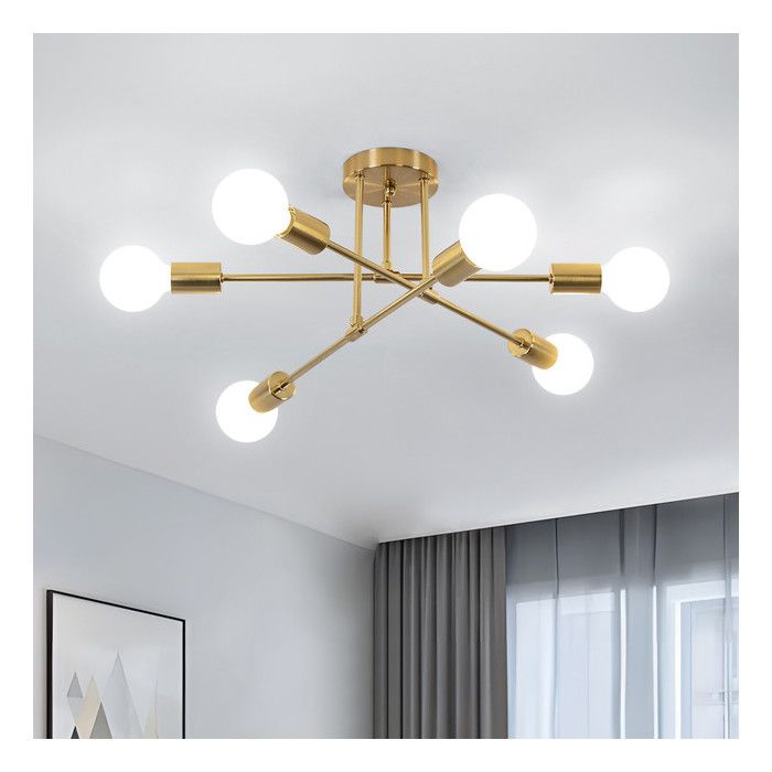 DELIPOP Lustre Sputnik Industriel 6 Lumières E27 – Plafonnier Métal Doré avec Bras Orientables 180° – Luminaire pour Chambre Cuisine
