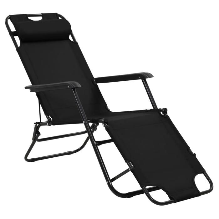 Bon plan Transat extérieur - JILI HOT - Chaises longues - pliables - 2 pcs - avec repose-pied Acier Noir - pour camping/jardin