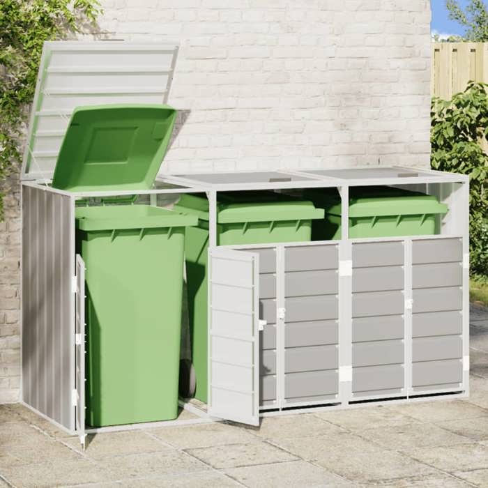 RemiseArmoire Cache poubelles Rangement à roulettes pour poubelles pour trois bacs gris acier JILIMAISON2025 45931109
