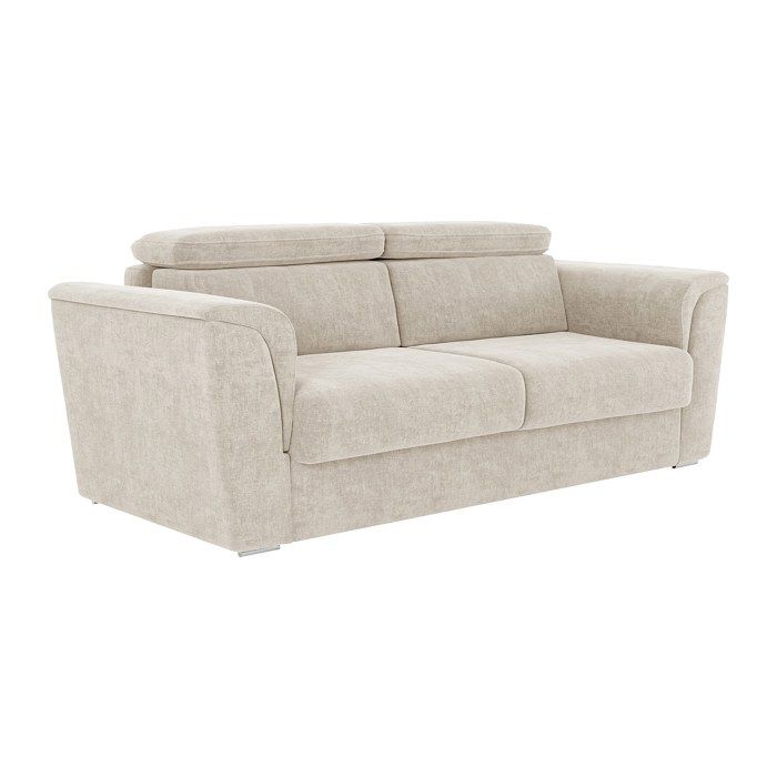 Canapé 4 places convertible express en tissu texturé beige - Couchage à lattes larges 160 cm - Matelas 18 cm - RIZORA