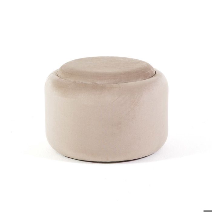 Pouf de rangement NALA en velours avec couvercle en bois réversible table d’appoint et espace gain de place pour salon ou chambre