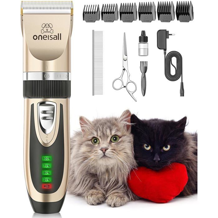 Meilleurs prix pour Tondeuse pour chats pour les poils emmêlésKit de toilettage pour chats à 2 vitessesTondeuse à cheveux sans fil et silencieuse(Or)