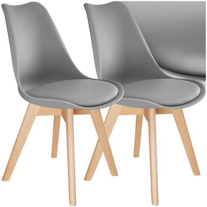 Chaise - TECTAKE - Lot 2 fauteuils repas FRÉDÉRIQUE au style scandinave ergonomique avec patins feutrés 49 x 53 x 82 cm - Gris