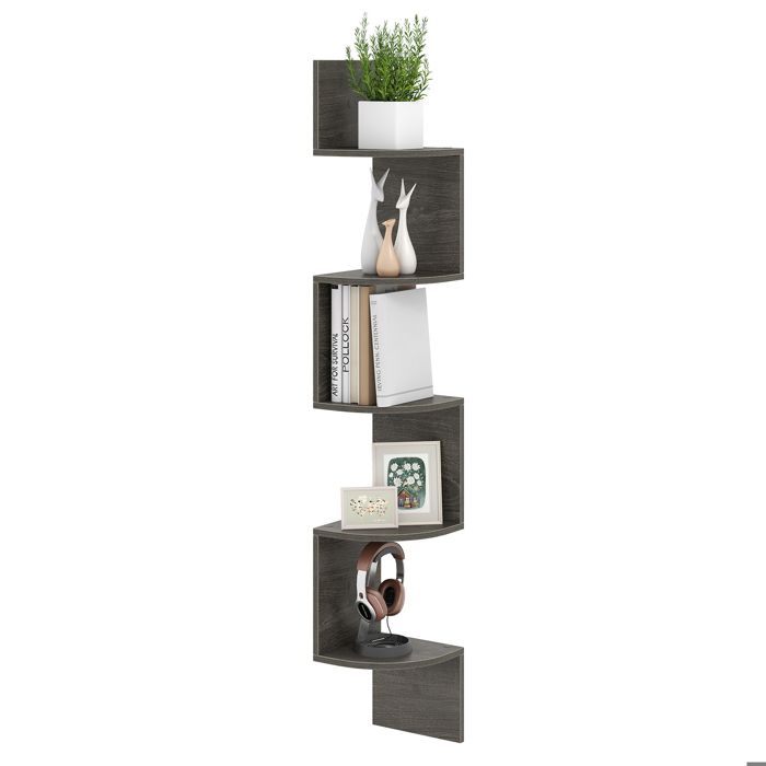 COSTWAY Étagère Murale en Bois à 5 Niveaux Étagère dAngle Flottante Gain de Place pour Salon Chambre Cuisine Chêne COSTWAY Étagère Murale en Bois à 5 Niveaux Étagère dAngle Flottante Gain de Place pour Salon Chambre Cuisine Chêne