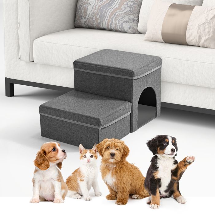 Comparer les prix de 2 Marches Escalier pour Chien Rampe pour Chien avec Espace de Stockage Amovible pour Animaux Pliable Escaliers pour Lit Et Canapé