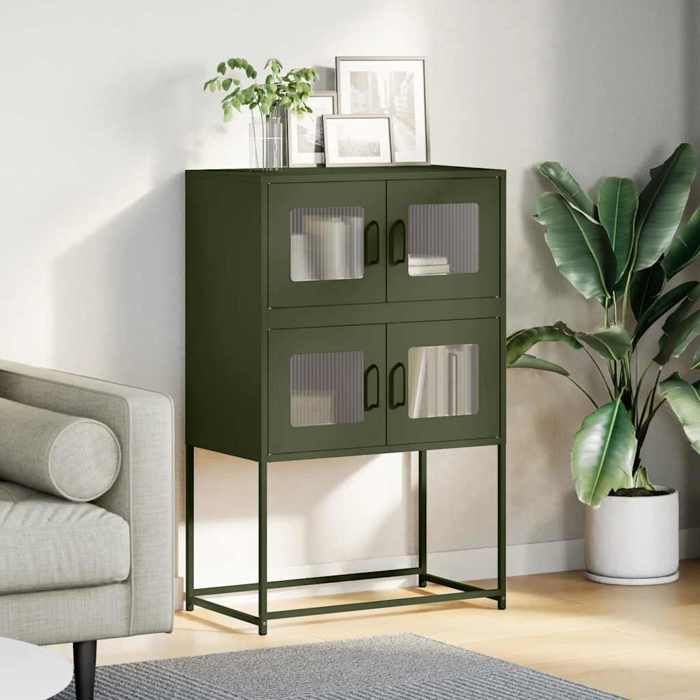 Vert Armoire haute - SOLOMOON - BUFFET DE SALON - vert olive 68x39x107 cm - acier FR3844