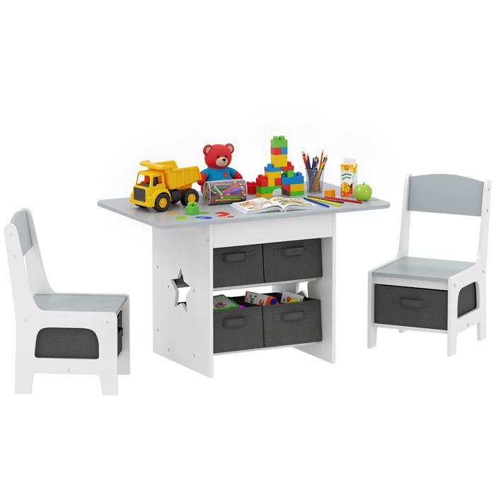 Ensemble table et 2 chaises enfant - AIYAPLAY - 6 tiroirs amovibles - pour fille garçon 3-8 ans - MDF - 80 x 48 x 49 cm - gris