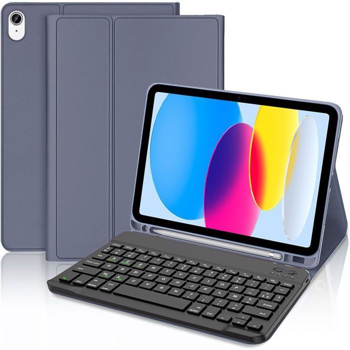 Coque Clavier - E.F.CONNECTION - pour iPad A16 (11) / iPad 10 2022 (109) Cuir PU Violet - Clavier Magnétique Bluetooth