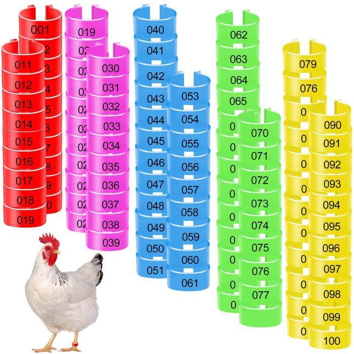 Comparer les prix de Anneaux de Jambe pour Volaille - 100 Pcs 20mm Plastique Coloré Numéroté Identification Poule Étiquette