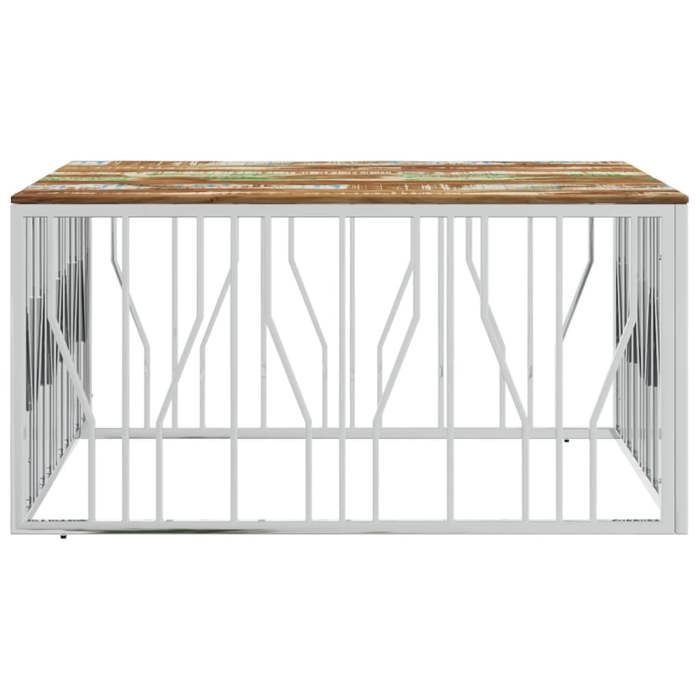 Table basse en acier inoxydable et bois massif - vidaxl - 100x100x50 cm - Argent - Bois de récupération - Élégance chic