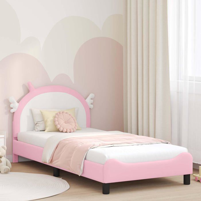 Cadre de lit enfant avec tête de lit - vidaXL - Rose - 90x190 cm - PU - Bois dingénierie - Poches de rangement